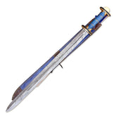 38" Hand-Forged Damascus Steel Viking Sword With Leather Sheath l Blue Handle
