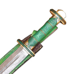 38" Hand-Forged Damascus Steel Viking Sword With Leather Sheath l Green Handle