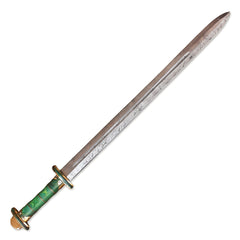 38" Hand-Forged Damascus Steel Viking Sword With Leather Sheath l Green Handle
