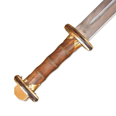 38" Hand-Forged Damascus Steel Rat-Tail Viking Sword With Leather Sheath l Brown Handle l