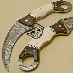 Custom handmade double-edge Damascus steel karambit knife