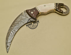 Custom handmade double-edge Damascus steel karambit knife