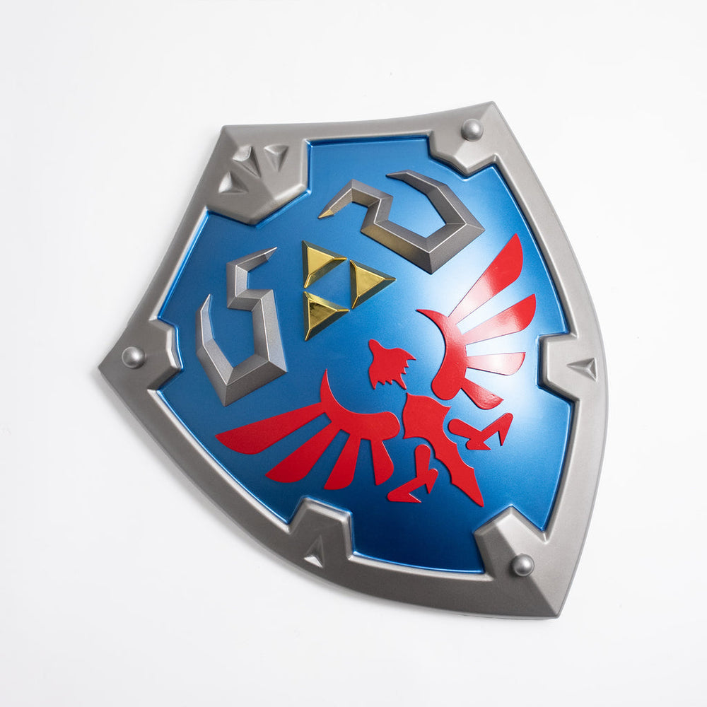 Link's Hylian Shield replica with Triforce emblem and Hylian crest