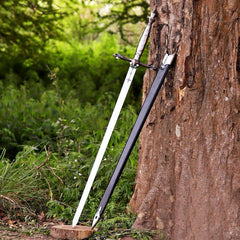 Alucard Inspired Fantasy Sword Replica, Handmade High Carbon Steel Display Collectible with Leather Sheath, Cosplay Gift