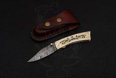 Handmade Damascus liner lock folding knife