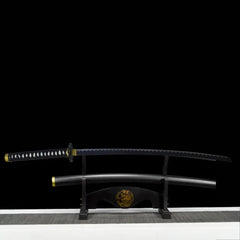 Black Clover Yami Sukehiro katana replica with dark hilt and black sheath