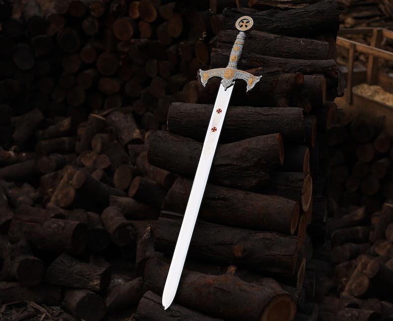 Templar Crusader Sword Replica | Medieval Knight Decorative Sword | Engraved Blade | Historical Display Gift | Groomsmen Gift | Wall Deco