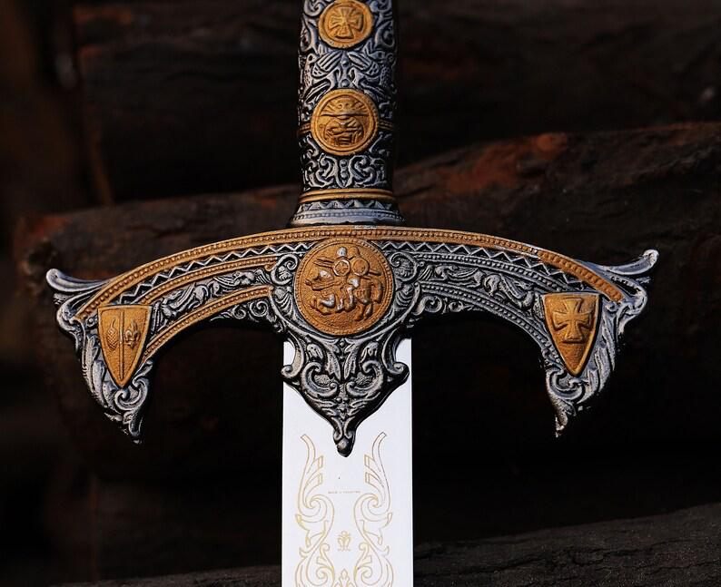Templar Crusader Sword Replica | Medieval Knight Decorative Sword | Engraved Blade | Historical Display Gift | Groomsmen Gift | Wall Deco