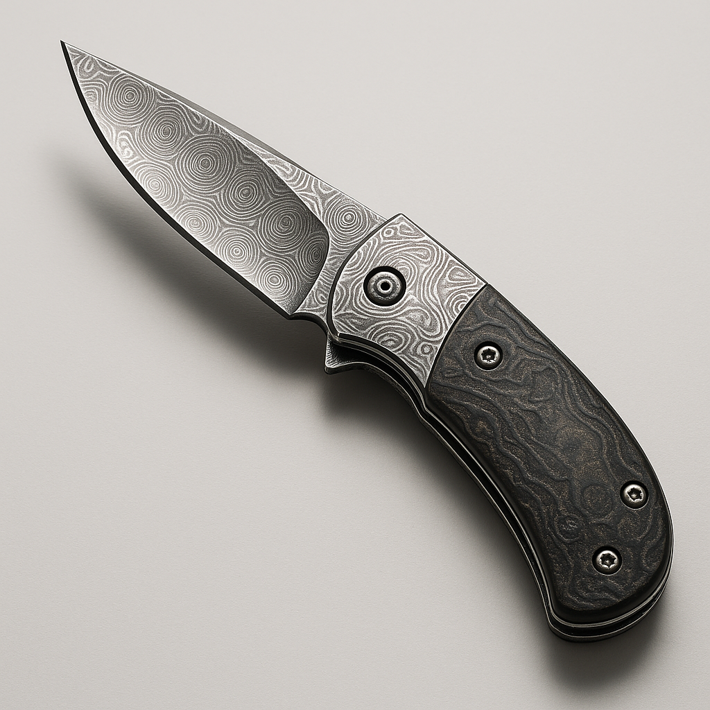 Handmade D2 liner lock pocket knife with Damascus drop point blade