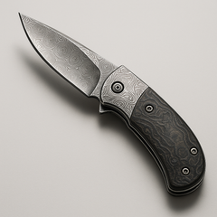 Handmade D2 liner lock pocket knife with Damascus drop point blade