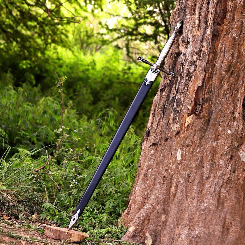 Alucard Inspired Fantasy Sword Replica, Handmade High Carbon Steel Display Collectible with Leather Sheath, Cosplay Gift