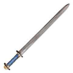 38" Hand-Forged Damascus Steel Viking Sword With Leather Sheath l Blue Handle