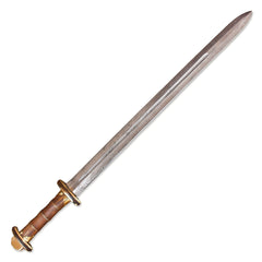 38" Hand-Forged Damascus Steel Rat-Tail Viking Sword With Leather Sheath l Brown Handle l