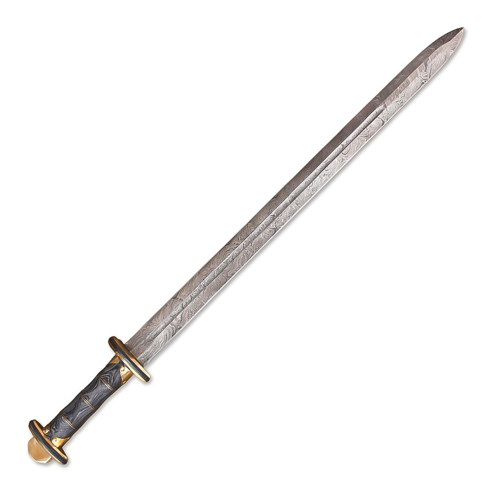 Hand-Forged Damascus Steel Viking Sword With Leather Sheath