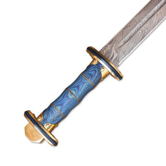 38" Hand-Forged Damascus Steel Viking Sword With Leather Sheath l Blue Handle