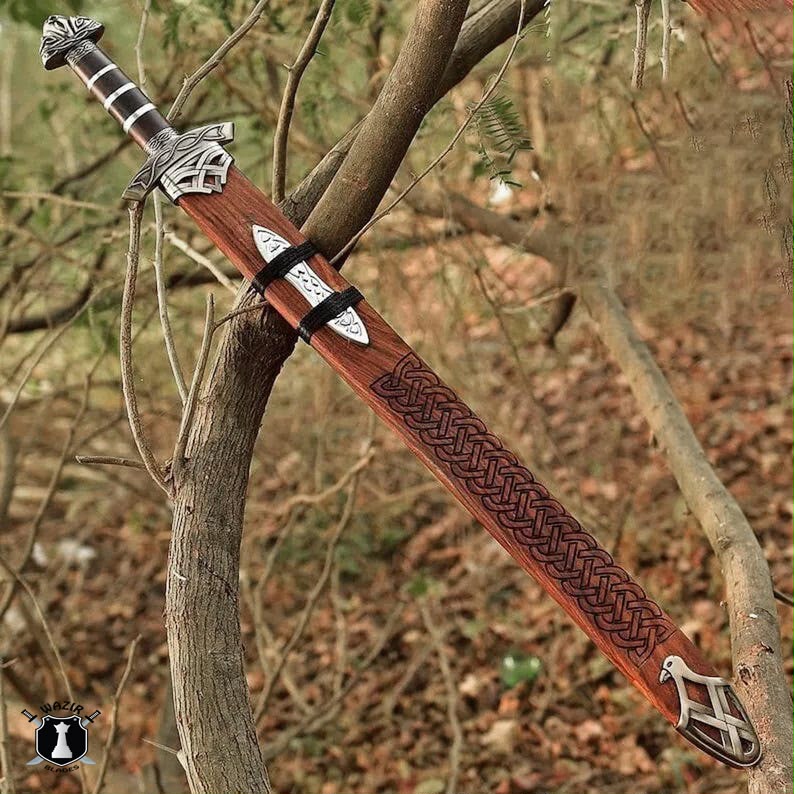 Handmade Damascus Steel  Northman Viking Sword: Norse Replica Sword with Scabbard Celtic Medieval Battle-Ready Sword