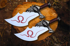 God of War Blades of Chaos Replica, Twin Metal Swords, Gamer Room Display Plaque, Birthday & Anniversary Gift