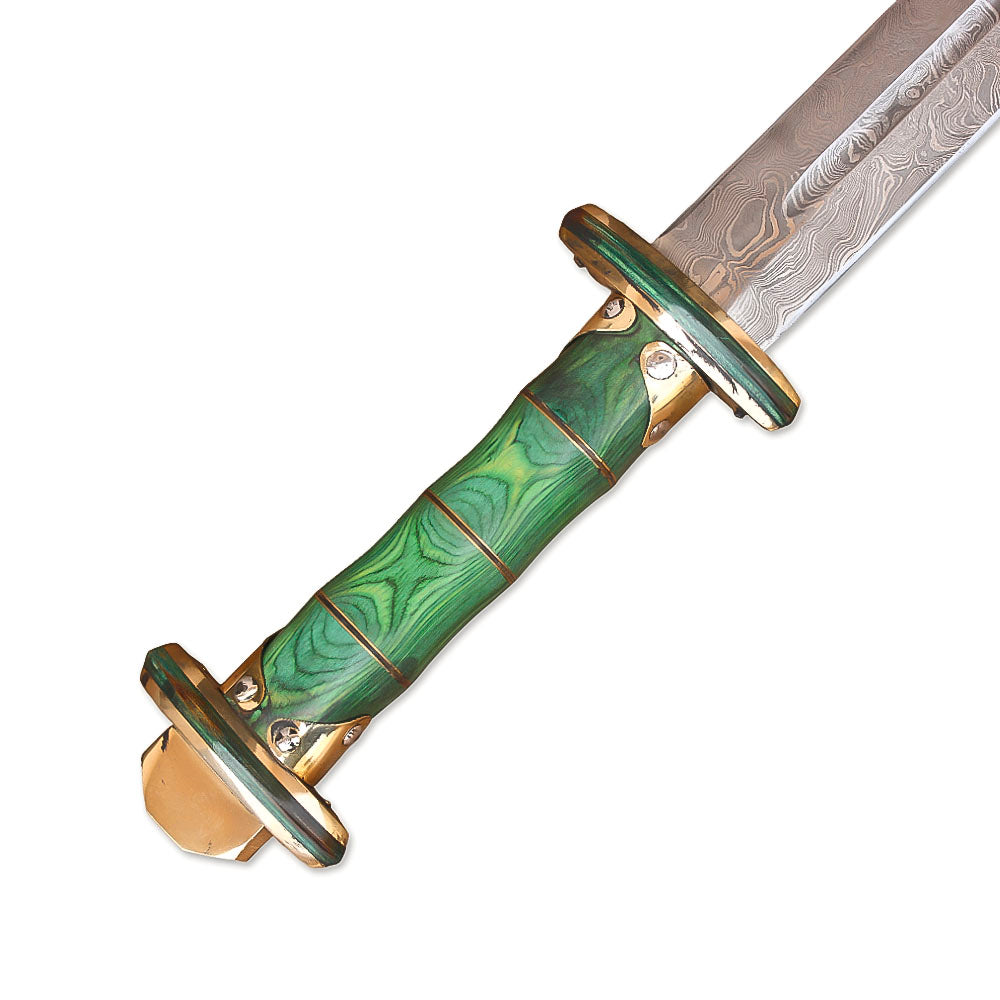 38" Hand-Forged Damascus Steel Viking Sword With Leather Sheath l Green Handle