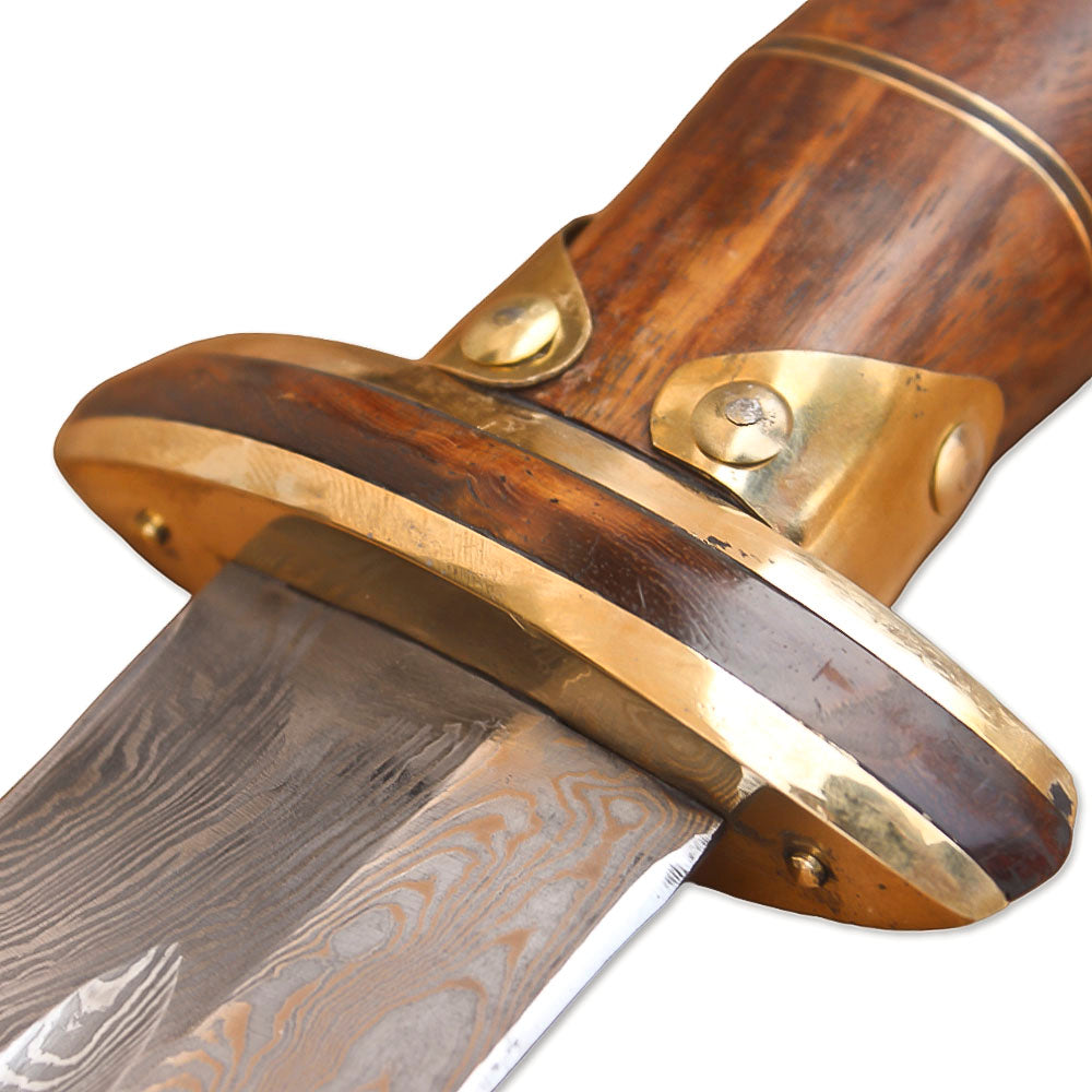 38" Hand-Forged Damascus Steel Rat-Tail Viking Sword With Leather Sheath l Brown Handle l