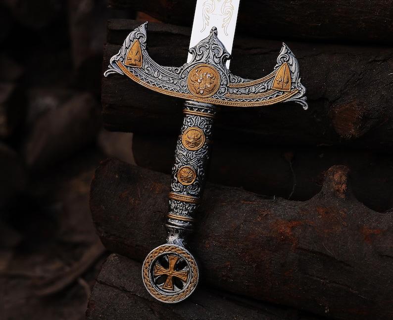 Templar Crusader Sword Replica | Medieval Knight Decorative Sword | Engraved Blade | Historical Display Gift | Groomsmen Gift | Wall Deco