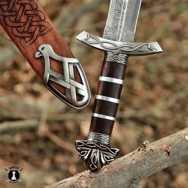 Handmade Damascus Steel  Northman Viking Sword: Norse Replica Sword with Scabbard Celtic Medieval Battle-Ready Sword