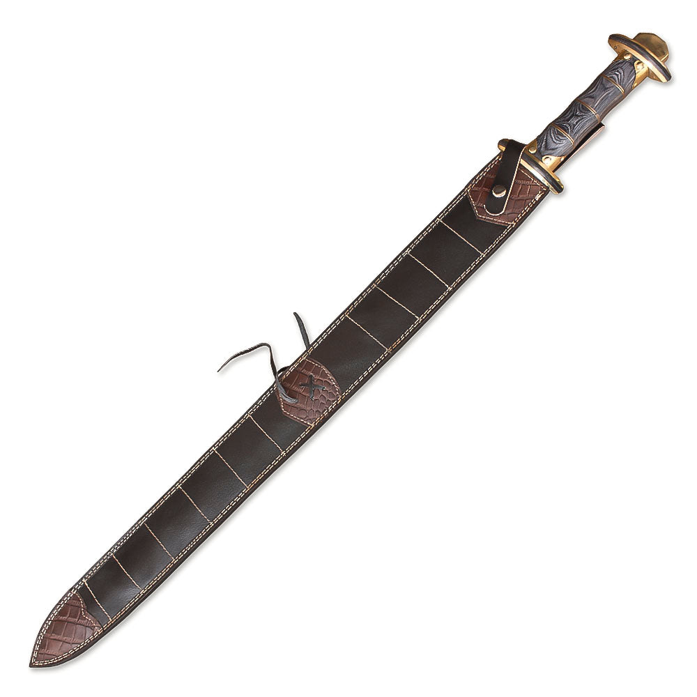Hand-Forged Damascus Steel Viking Sword With Leather Sheath