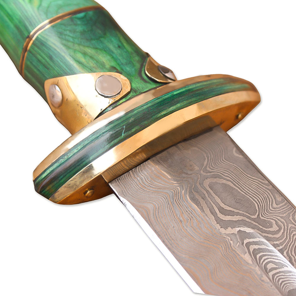 38" Hand-Forged Damascus Steel Viking Sword With Leather Sheath l Green Handle