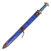 38in Damascus Viking Sword - Blue Handle - additional view