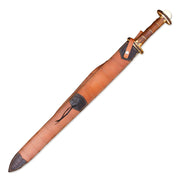 38in Damascus Rat-Tail Viking Sword - Brown - detail close-up