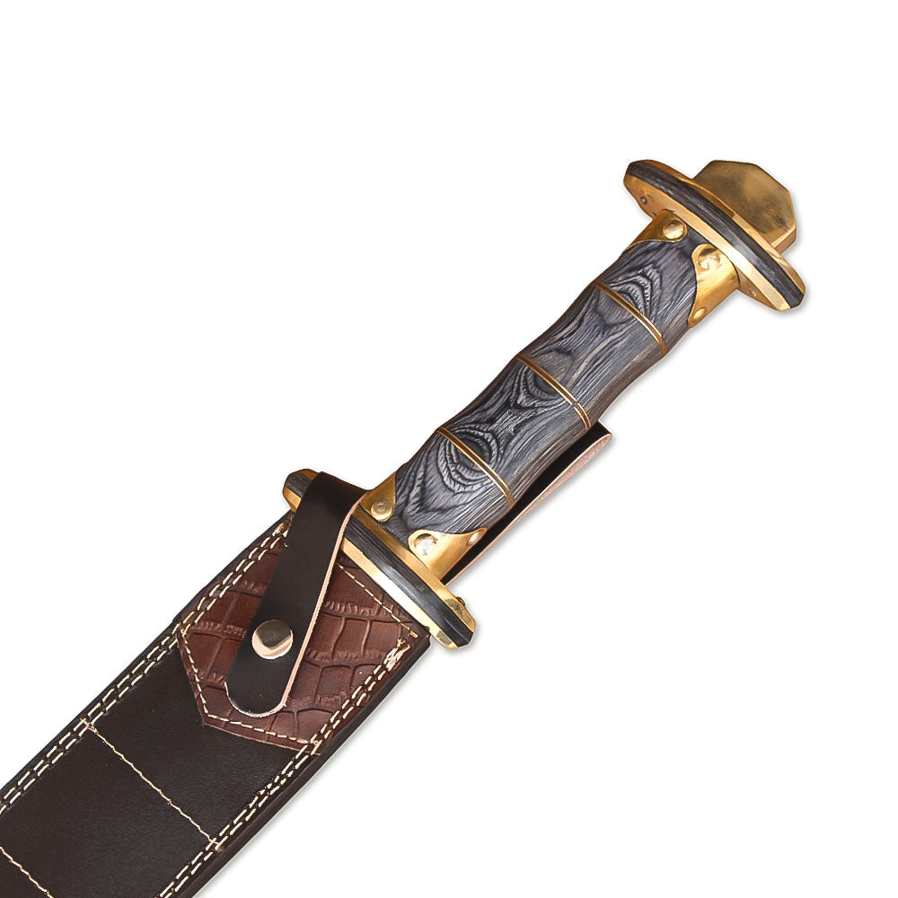 Hand-Forged Damascus Steel Viking Sword With Leather Sheath