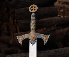 Templar Crusader Sword Replica | Medieval Knight Decorative Sword | Engraved Blade | Historical Display Gift | Groomsmen Gift | Wall Deco