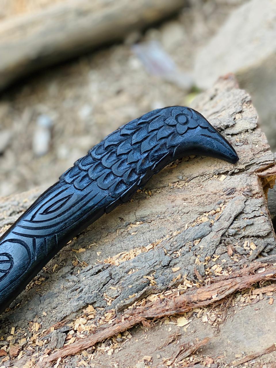 Handmade Raven Axe with Leather Sheath, High Carbon Steel Norse Hatchet, Birthday Gift for Him, Husband, Boyfriend, Groomsmen, ChristmasGift