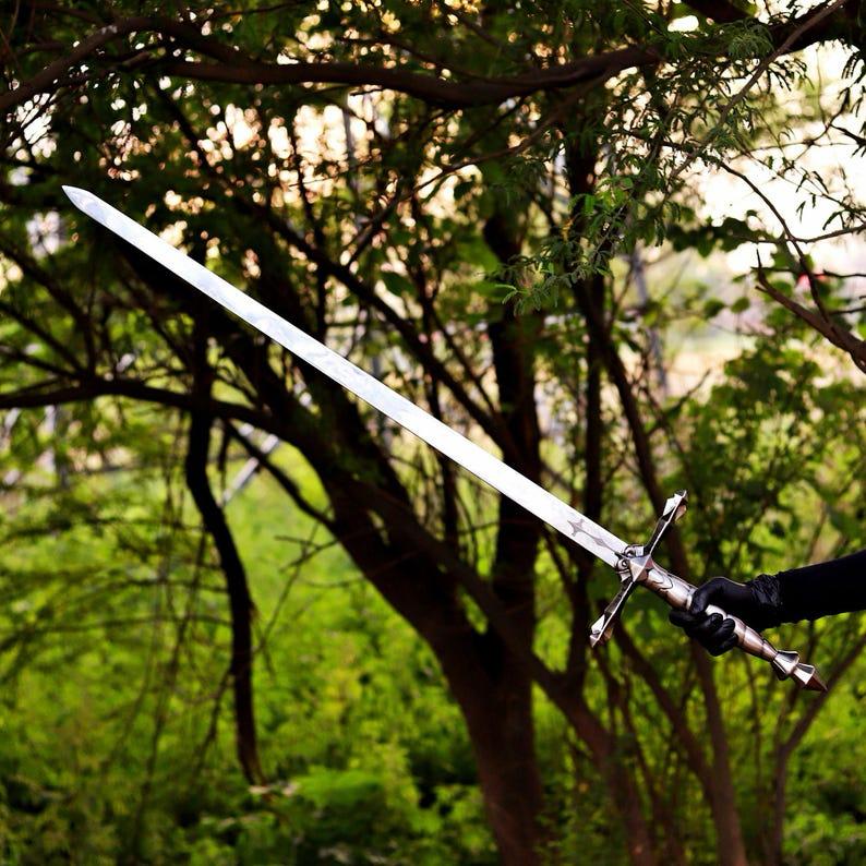 Alucard Inspired Fantasy Sword Replica, Handmade High Carbon Steel Display Collectible with Leather Sheath, Cosplay Gift