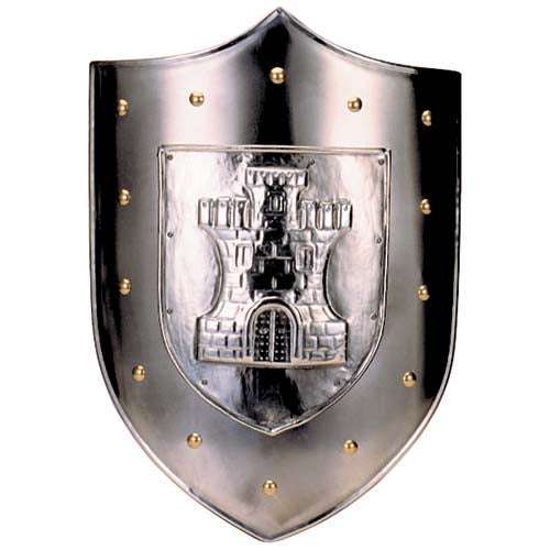 Castle-inspired steel knight shield with 24K gold-plated rivets