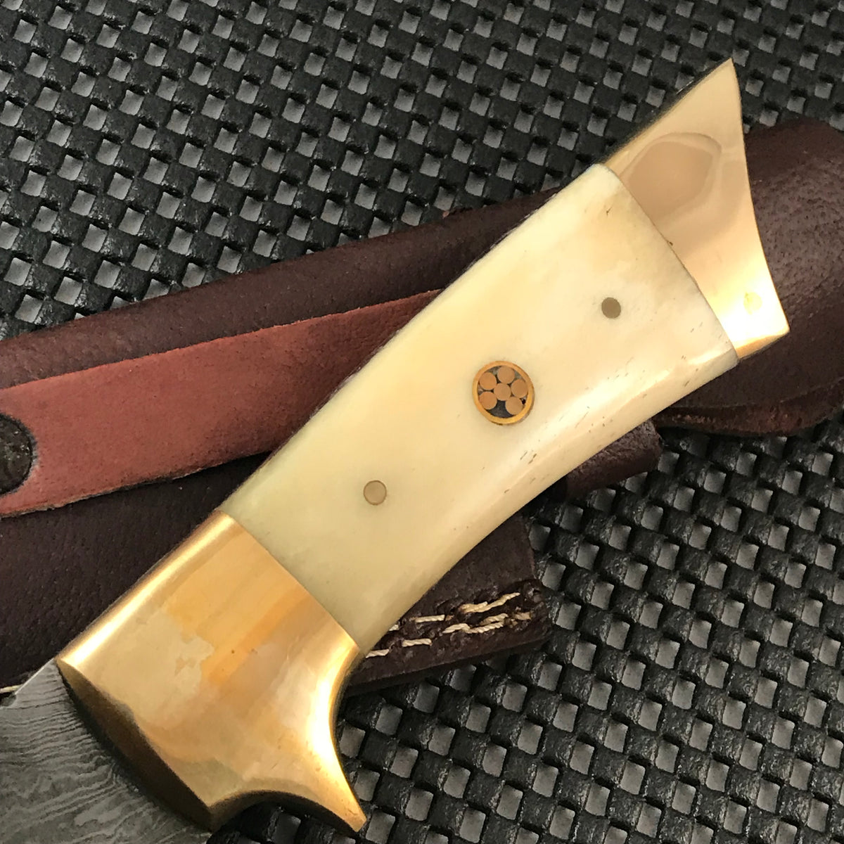 10-inch custom Damascus hunting knife with buffalo horn handle