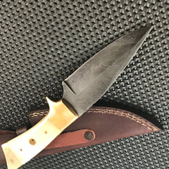 10-inch custom Damascus hunting knife with buffalo horn handle