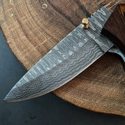 Handmade Damascus folding pocket knife with genuine leather pouch