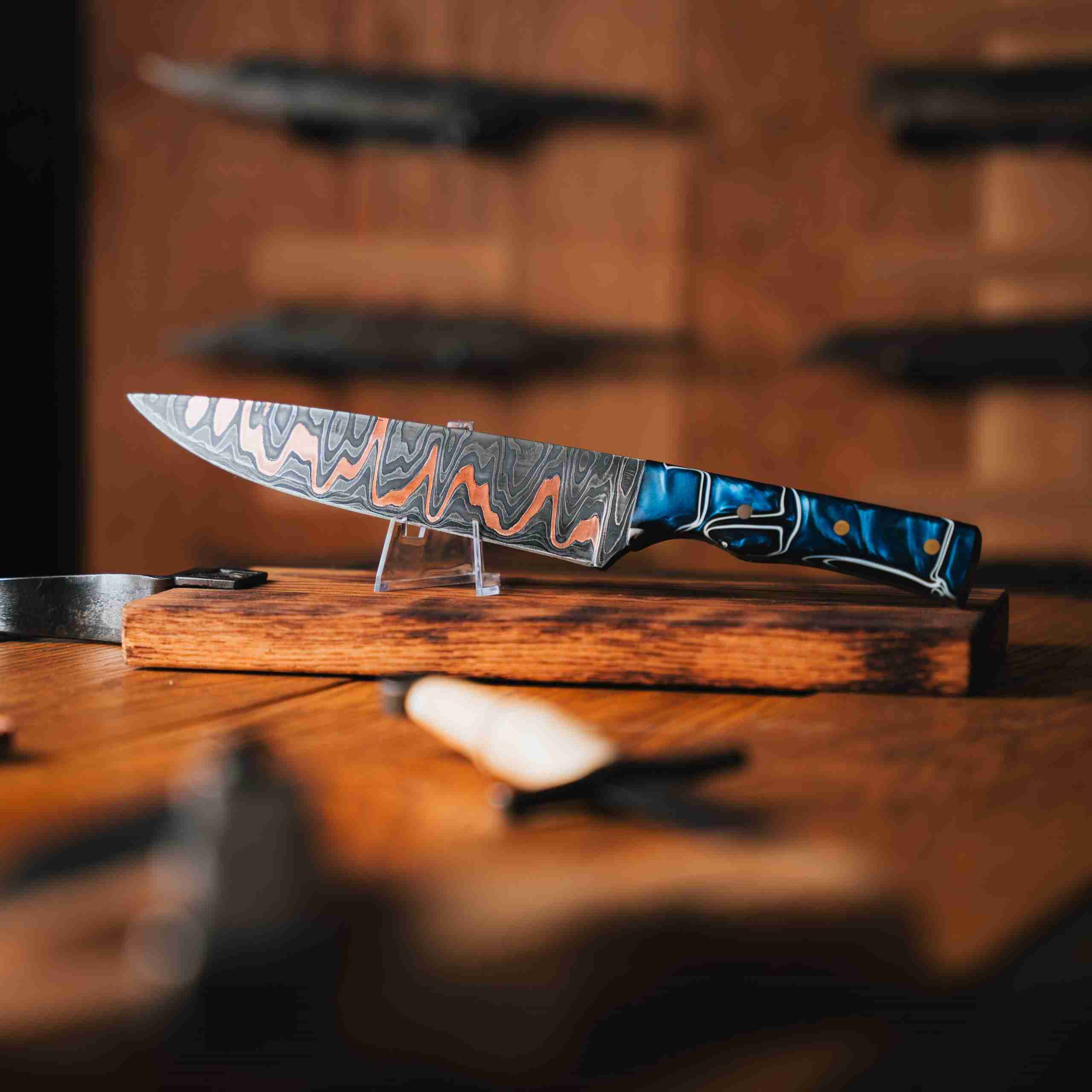 One-off handmade Damascus Cu-Mai chef's knife