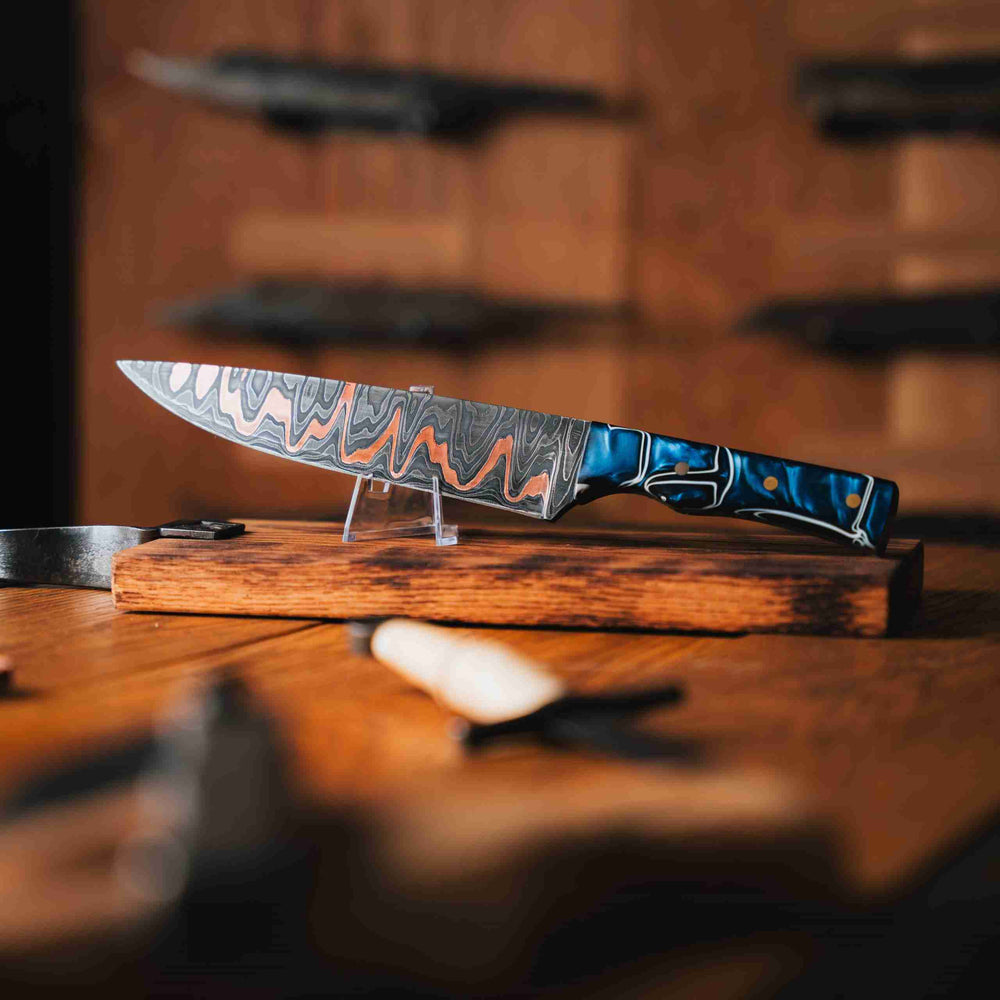 One-off handmade Damascus Cu-Mai chef's knife