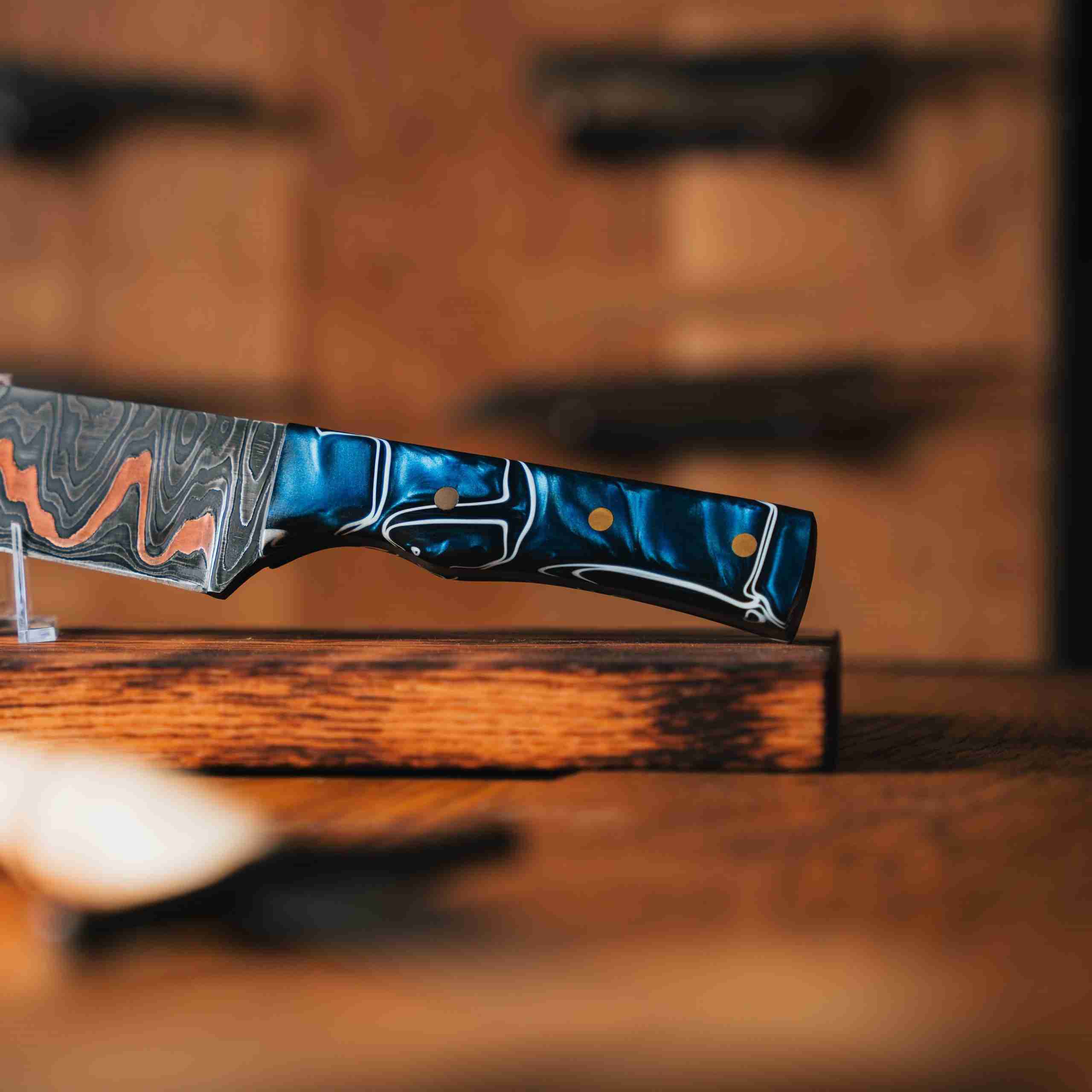 One-off handmade Damascus Cu-Mai chef's knife