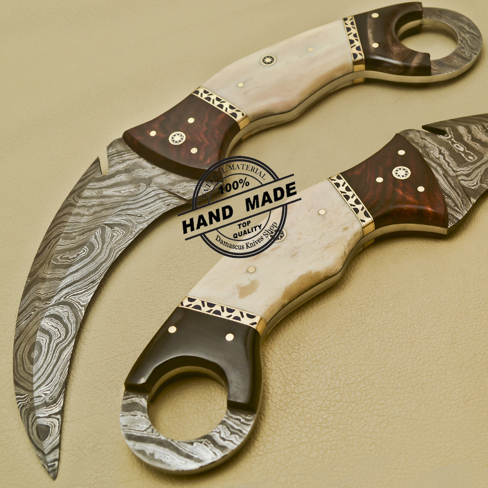 Custom handmade double-edge Damascus steel karambit knife