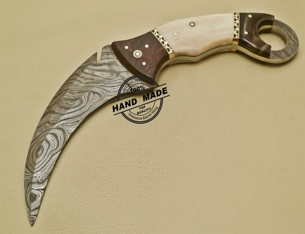 Custom handmade double-edge Damascus steel karambit knife