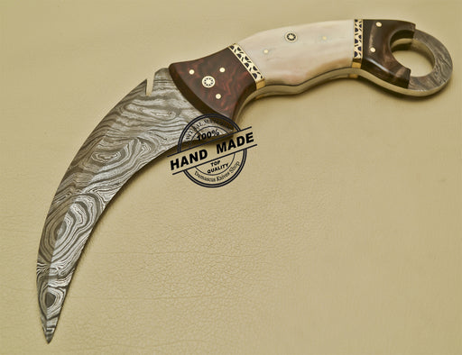 Custom handmade double-edge Damascus steel karambit knife