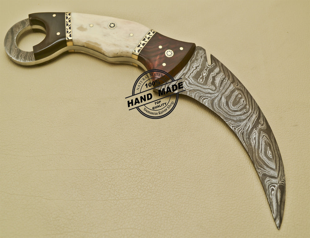 Custom handmade double-edge Damascus steel karambit knife