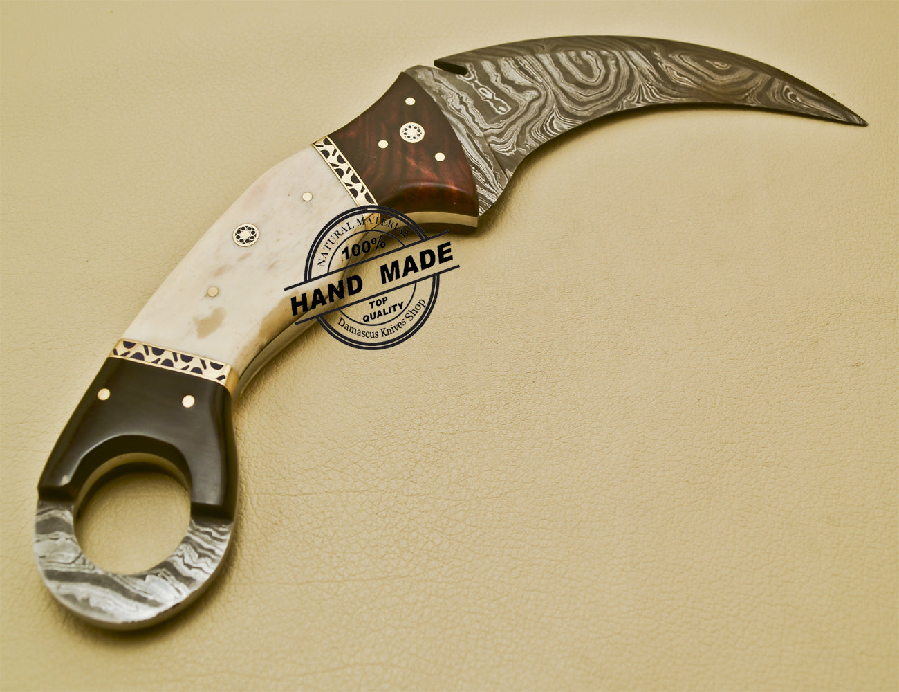 Custom handmade double-edge Damascus steel karambit knife