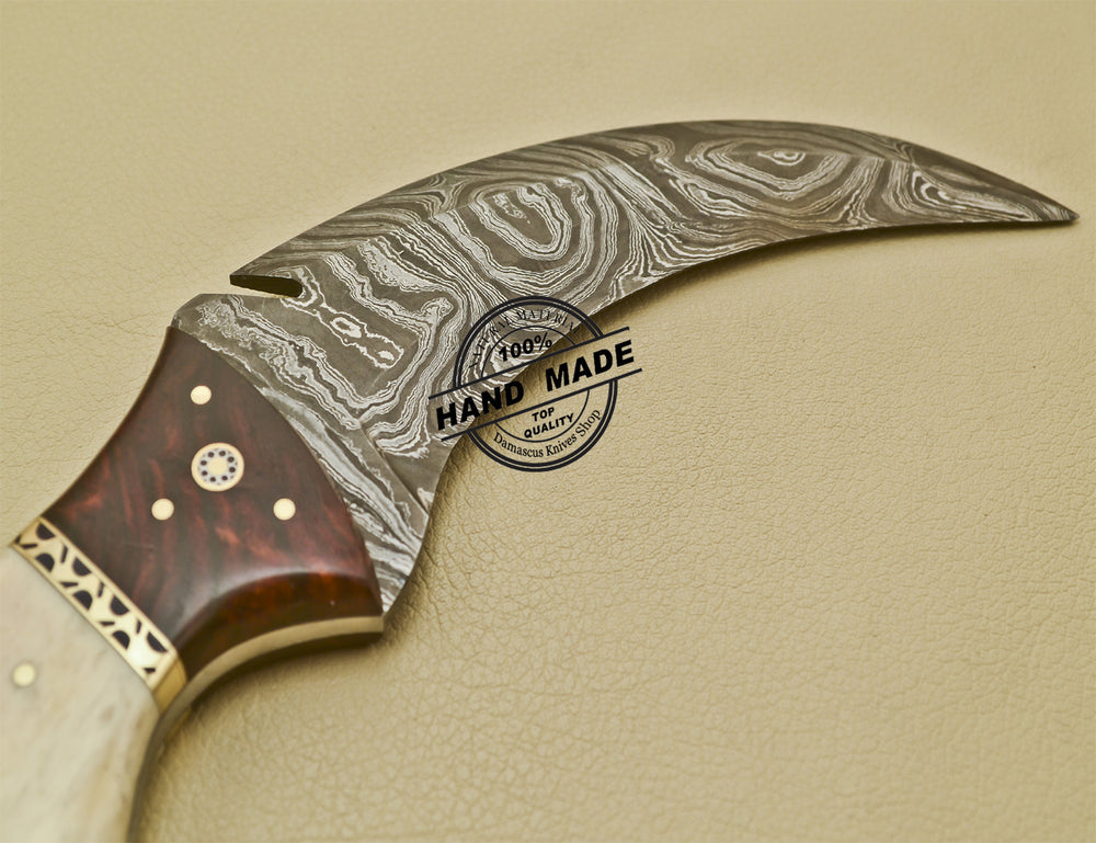 Custom handmade double-edge Damascus steel karambit knife