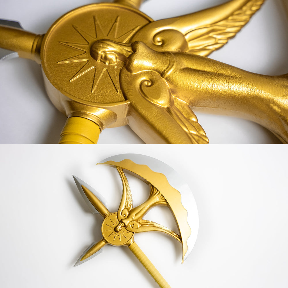 Escanor Divine Axe Rhitta replica with ornate golden crescent design