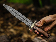 Titan Spear Damascus dagger knife with rose wood handle and leather sheath