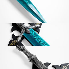 Bloodborne Hunter Holy Moonlight Sword replica with wooden wall plaque