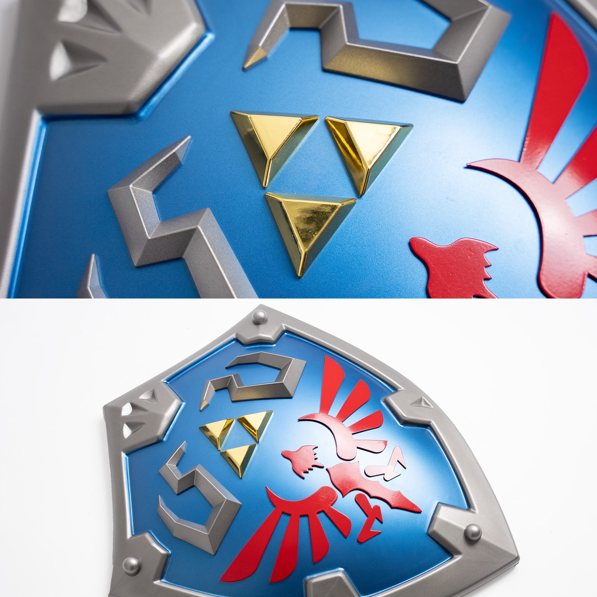 Link's Hylian Shield replica with Triforce emblem and Hylian crest